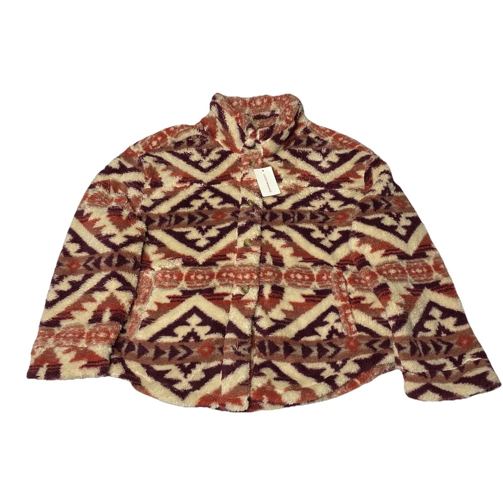Lucky Brand Sherpa Fleece Jacket Southwest Geometric Print Women's‎ Sz L